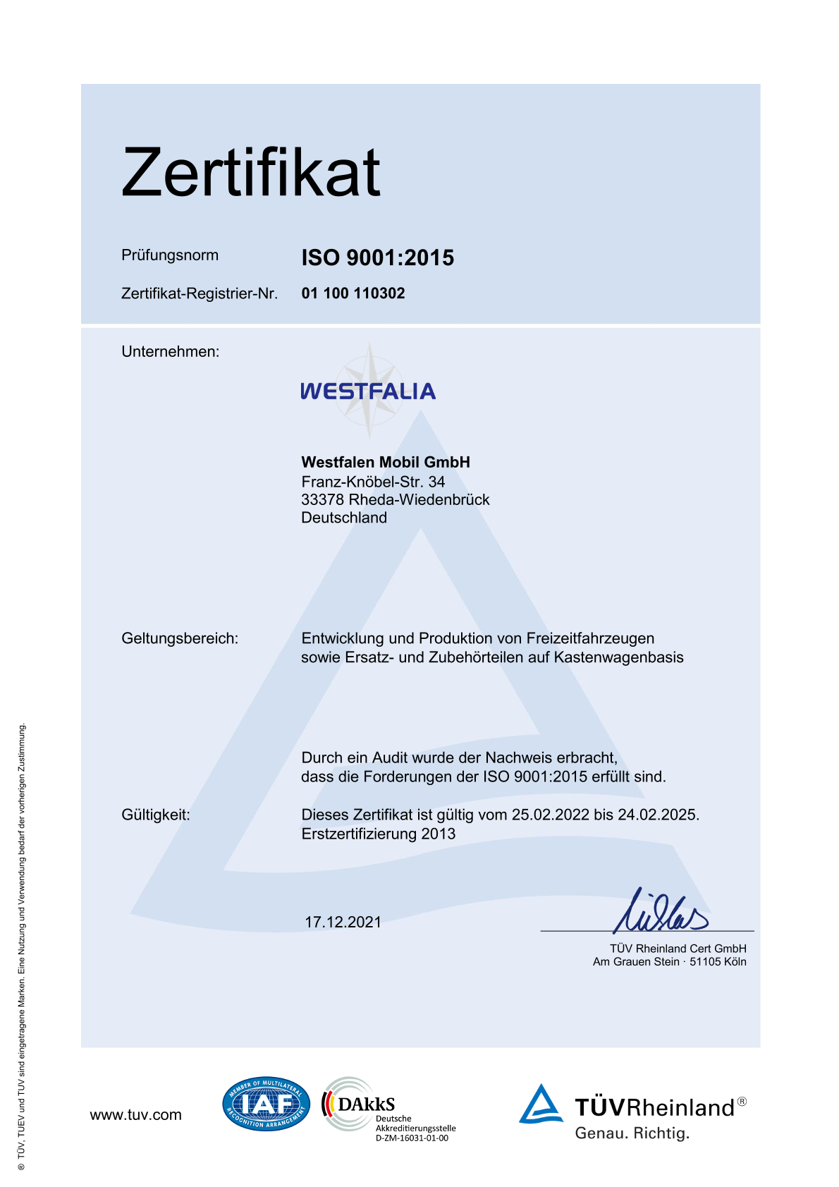 Zertifikat ISO 9001:2015